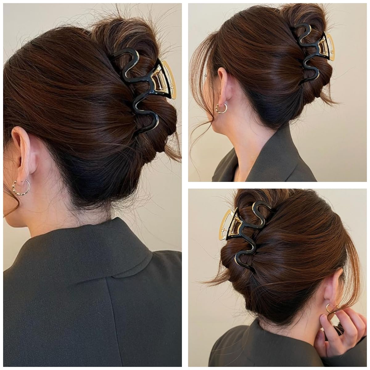 Large Metal Hair Claw Clips, 2 Pack 3.3 Inch Black Hair Jaw Clips for Thick Curly Hair, Non-Slip Big Hair Clamp Fashion Hair Accessories for Women, Girls