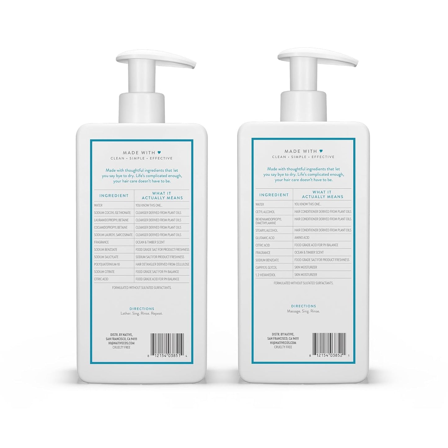 Native Ocean & Timber Shampoo and Conditioner Contain Naturally Derived Ingredients | All Hair Types, Color & Treated, Fine to Dry Damaged, Sulfate & Dye Free - 2-Pack