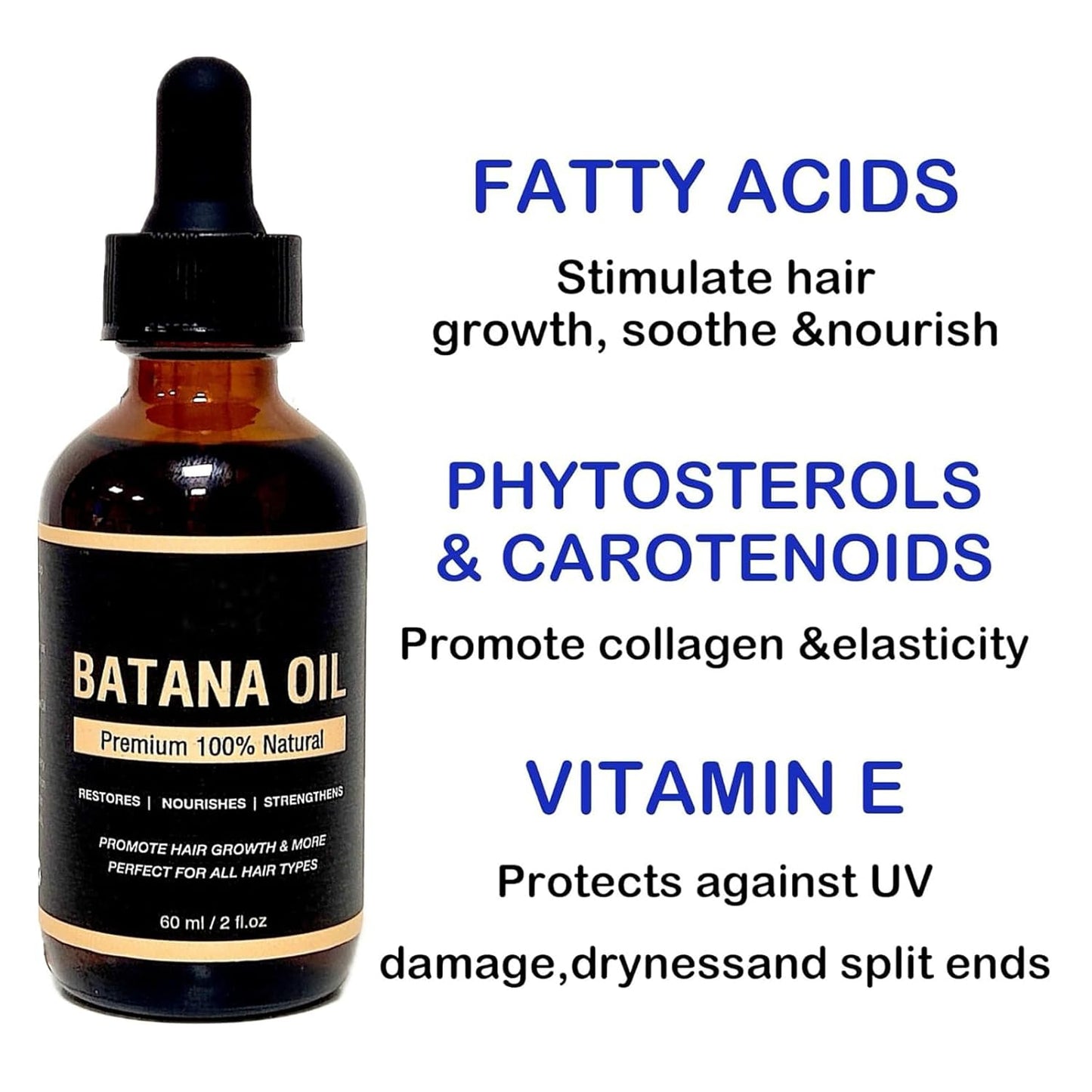 100% & Unrefined Pure Batana Miracle Oil for Smoother Hair Growth - from Honduras, Repairs Damaged Hair & Hair Loss, 2 oz