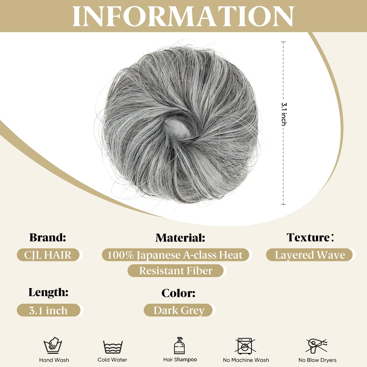 CJL HAIR 2PCs Small Cute Messy Bun Hair Piece for Thin Hair Women Mini Synthetic Curly Bun Scrunchies Updo Hairpieces Dark Grey