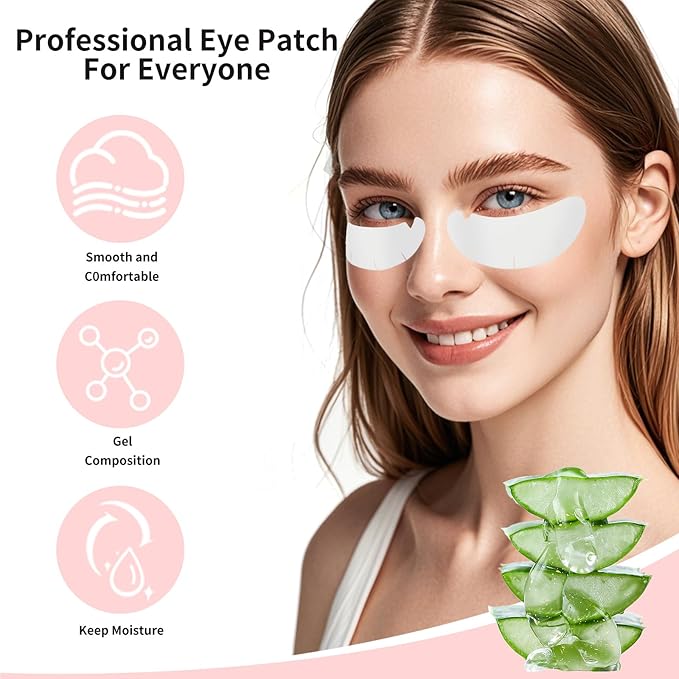 myaokue-up 102 pcs Natural Hydrogel Eye Gel Pads V- Shape Collagen and Aloe Vera Patches for Under Eyes Premium Eye Mask Beauty Tool Kit (Silver)