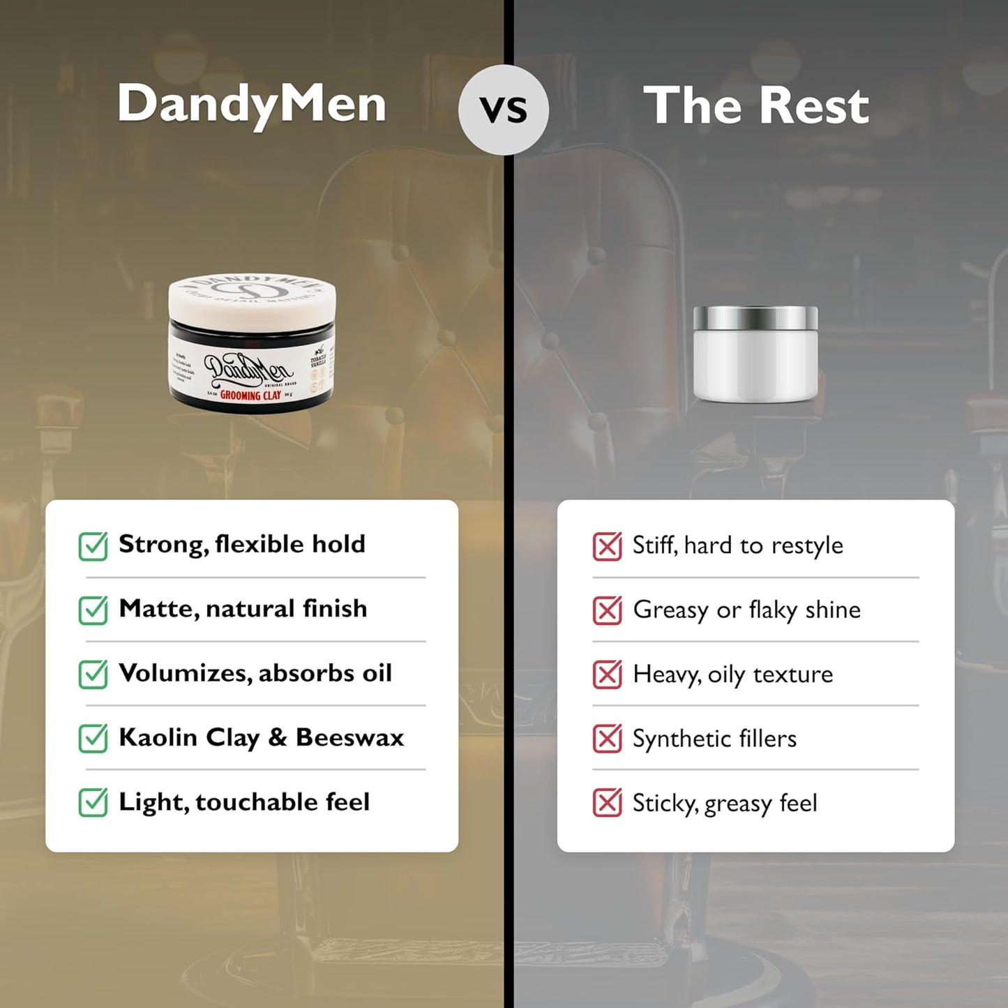 Grooming Clay – Strong Hold, Natural Matte Finish, and Flexible Styling with Kaolin Clay & Beeswax – Tobacco Vanilla Scent – 3.4 oz (1-pack)