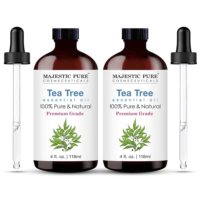 MAJESTIC PURE Tea Tree Essential Oil | 100% Pure and Natural Oil | Premium Grade Essential Oils for Hair Care, Home Diffusers, Skin, Aromatherapy, Massage and Humidifiers | 4 Fl Oz (Pack of 2)