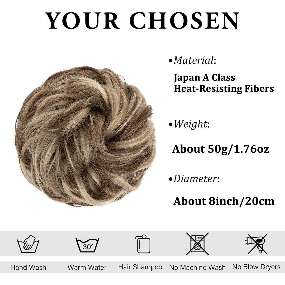 CJL HAIR Large Messy Bun Hair Piece Wavy Curly Scrunchies Synthetic Chignon Ponytail Hair Extensions Thick Updo Hairpieces for Women Brunette Blonde Multi