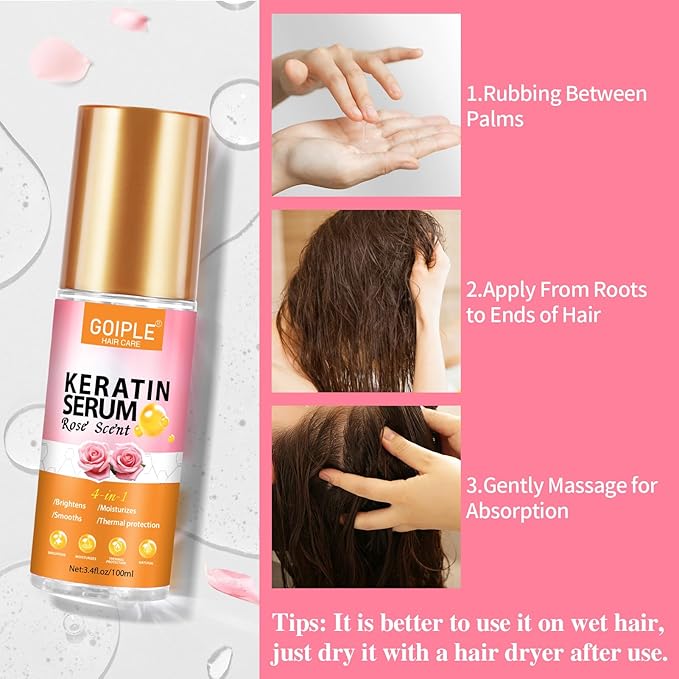 Keratin Protein Hair Serum Keratin Styling & Moisturizing Oil - Anti Frizz Control Nourishes & Repair Keratin Hair Serum Oil for Dry Damaged Hair Heat Protectant Serum for Shine Prevent Hair Burns