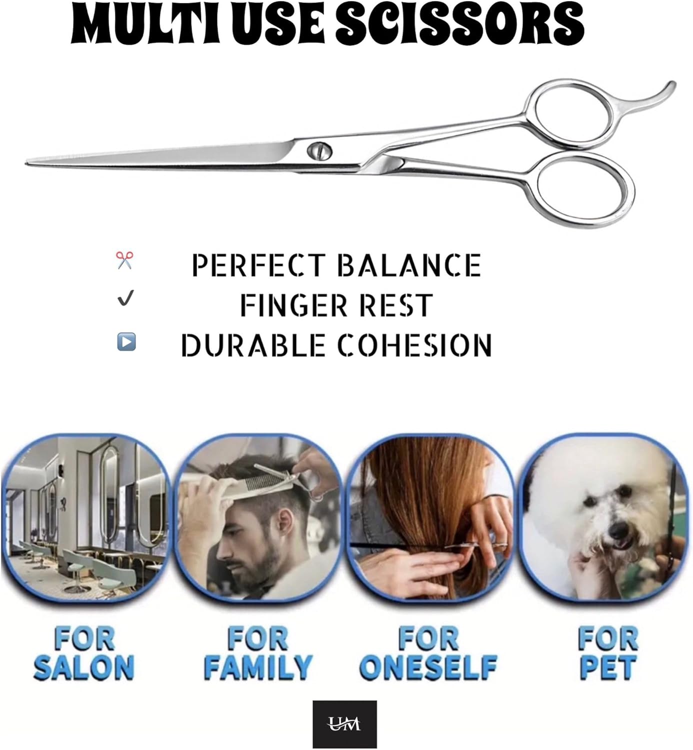 UM Supplies Scissors 7.5 | Premium Barber Shears For Hair Cutting | Multiple Purpose Cutting Scissors | Haircut Scissors For Salon I Women | Mens | kids I Pets