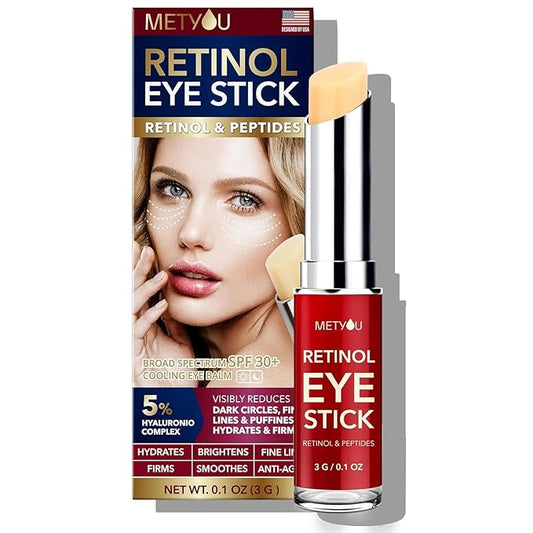 Metyou Retinol Eye Stick,Cooling&Brightening Cream Firms & Hydrates for Dark Circles,Puffiness Bags,PEPTIDES 5% Hyaluronic Acid Complex,SPF 30+ Visible Results in 3-4 Weeks(3g),Pack of 1,0.1 Ounce