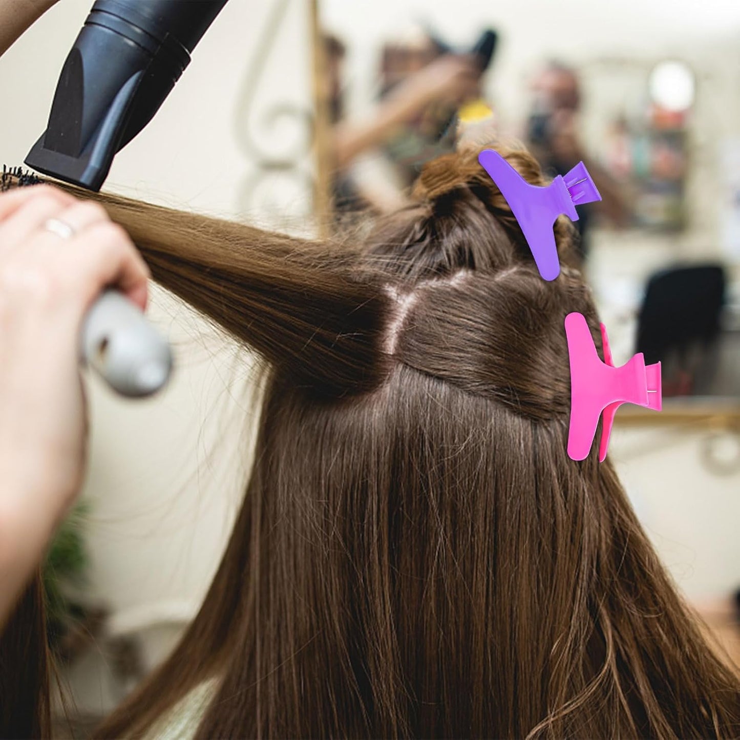 Hair Clips for Styling Sectioning 12 Pack Hot Pink Purple Butterfly Clamps Hair Claw Clips Pro Salon Hair Clips for Styling, Sectioning, Cutting and Coloring