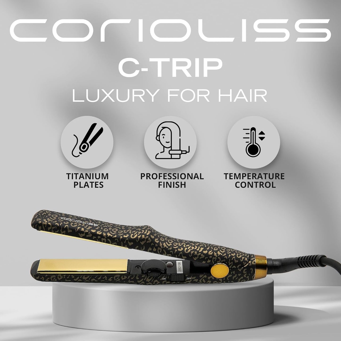 CORIOLISS C Trip Mini | Hair Straighteners for Women | Titanium| Flat Iron | Professional with Temperature Control (Leopard Gold Soft Touch)