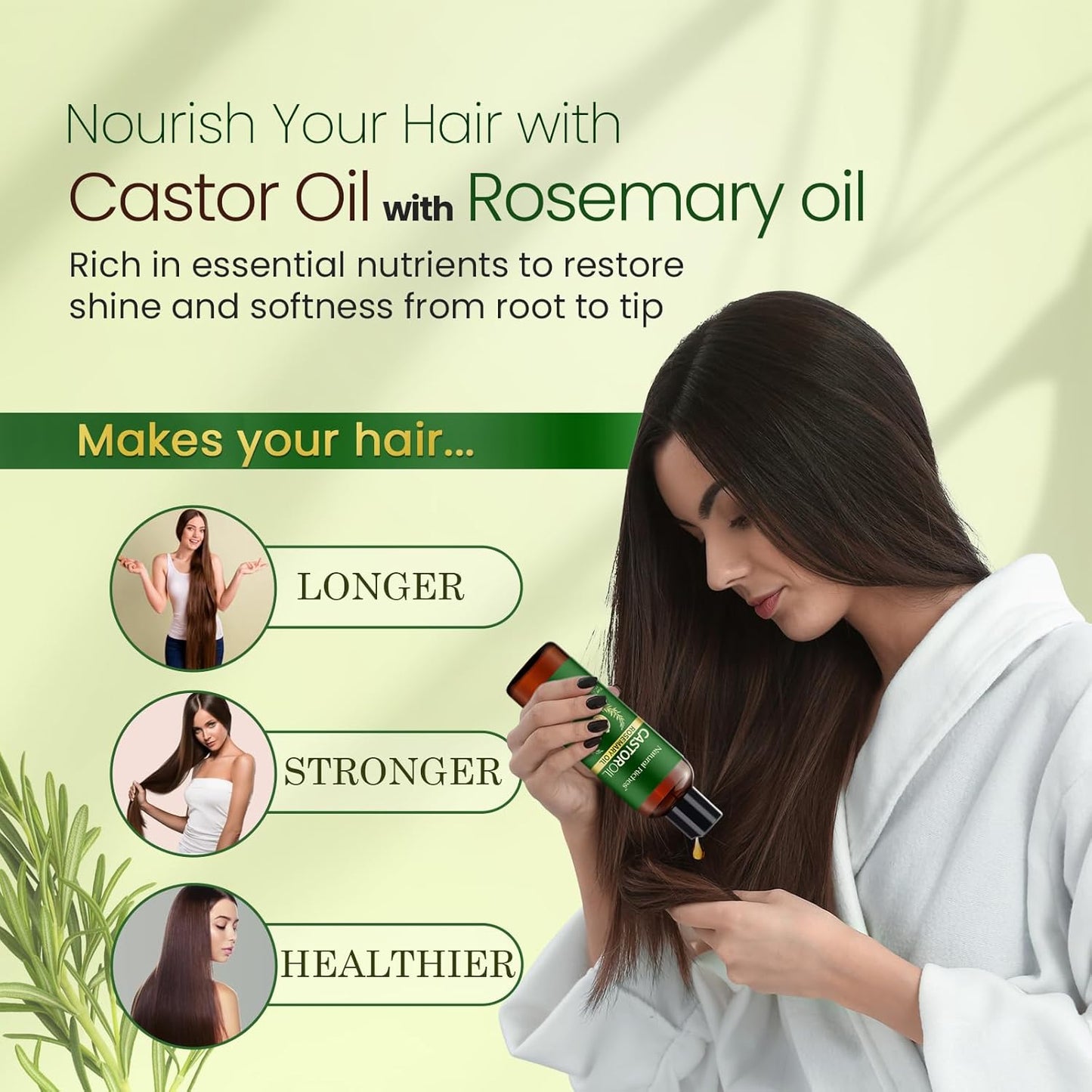 Natural Riches Castor Oil with Rosemary, 8 fl oz – Organic Blend for Thicker, Fuller Hair Growth – Premium Grade Hair Treatment.