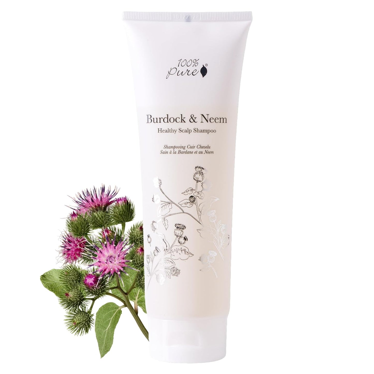 100% PURE Burdock & Neem Healthy Scalp Clarifying Shampoo Moisturizing Detox with Rose Hydrosol Replenishing Cleanser for Dry, Itchy, Flaky Scalp for Women & Men - 8 Fl Oz