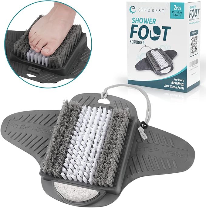 Efforest Shower Foot Scrubber Mat with Pumice Stone - Cleans, Smooths & Removes Dead Skin on Foot Without Bending, Foot Callus Remover with Non-Slip Suction Cups, Foot Scraper for Shower & Bathtub