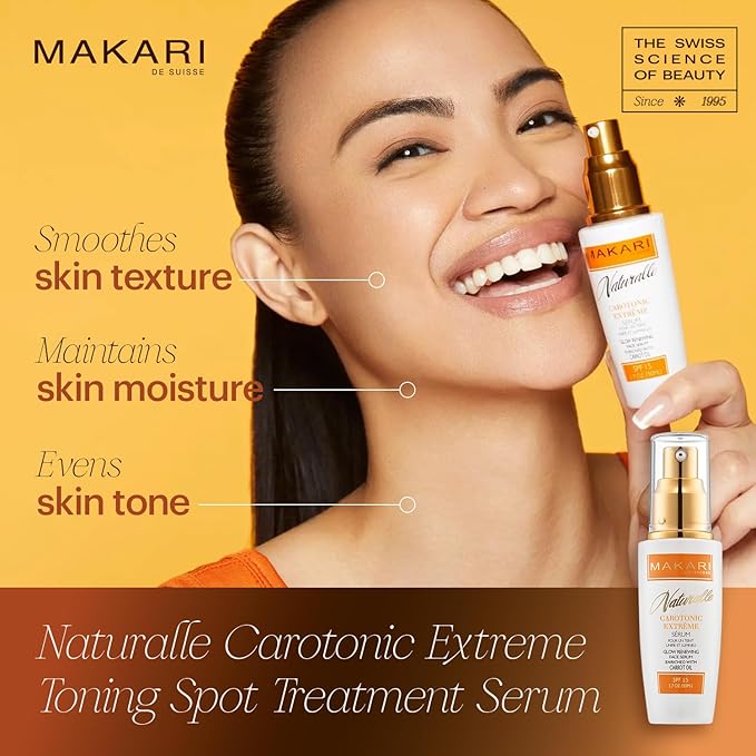 MAKARI Naturalle Carotonic Extreme Glow Renewing Face Cream SPF15 & Brightening Serum Set | Moisturizes, Brightens, & Rejuvenates Skin | Reduces Acne & Scars | Anti-Aging & Antioxidant Protection for