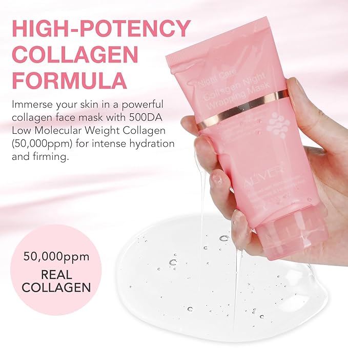 Collagen Night Wrapping Mask, Peel Off Face Mask with Jelly Brush, Jelly Masks for Facials Professional Korean Skin Care, Elasticity & Hydration Care Overnight Collagen Mask for Women - 2.53 oZ