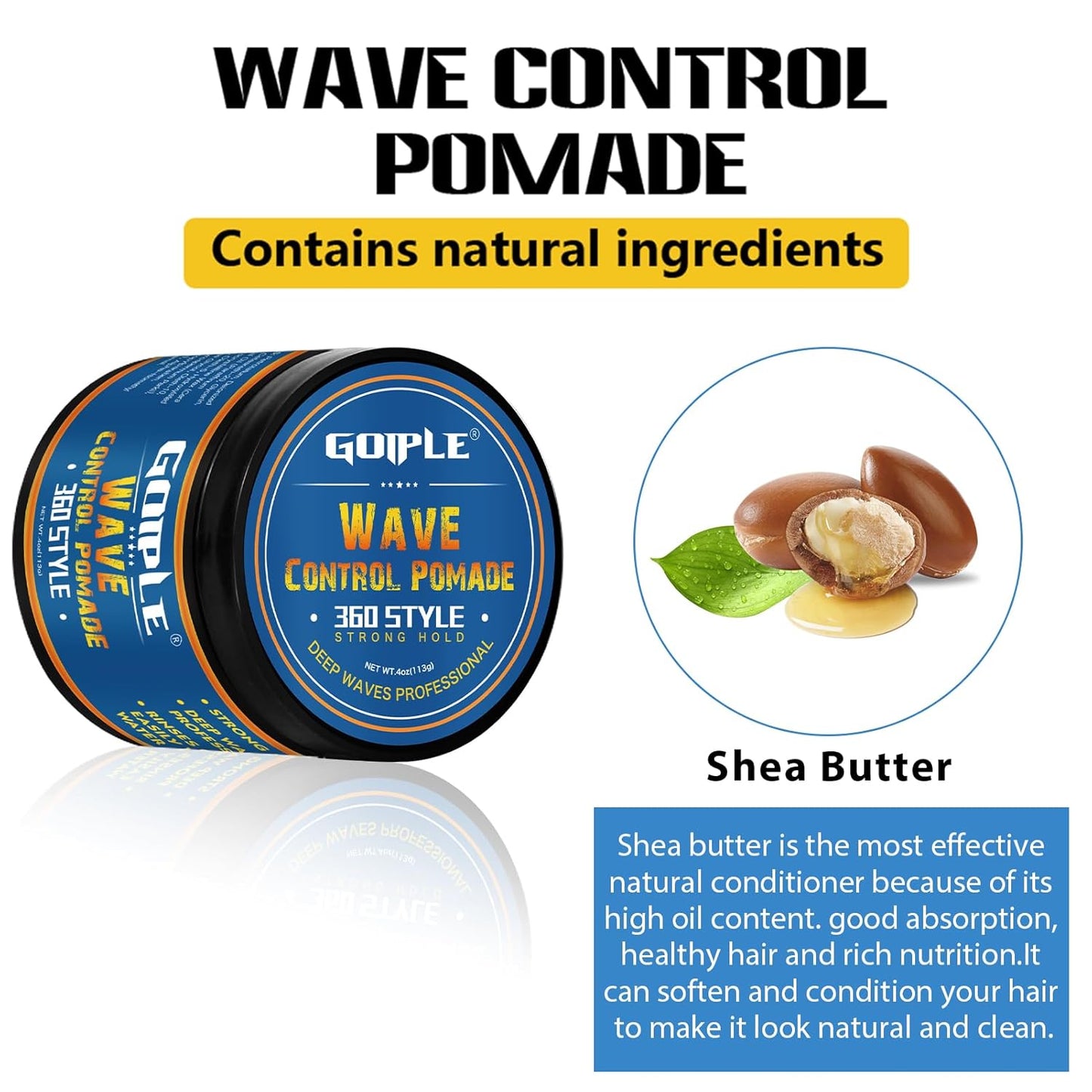 Natural Wave Pomade Strong Hold Easy Wash 360 Wave Training Hair Cream, Waves Grease for Men Water-Based Hair Cream for Wave, Moisture, Control and Silky Shine, Wave Pomade for Black Men 4oz