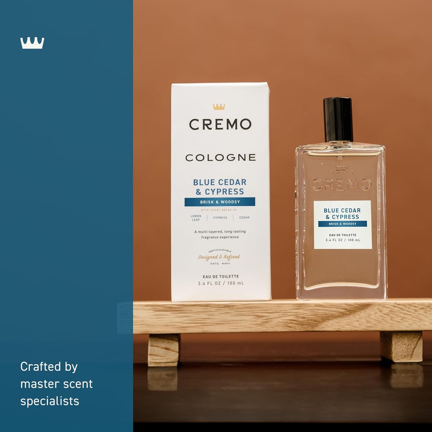 Cremo Cologne For Men - Blue Cedar & Cypress Mens Cologne Spray, A Woodsy Scent with Notes of Lemon Leaf, Cypress and Cedar, Multi-Layered Signature Men's Fragrances, 3.4 Fl Oz