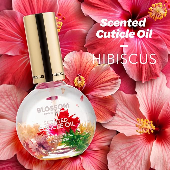 Blossom Hydrating, Moisturizing, Strengthening, Scented Cuticle Oil, Infused with Real Flowers, Made in USA, 2 Pack Bundle, Honeysuckle/Hibiscus