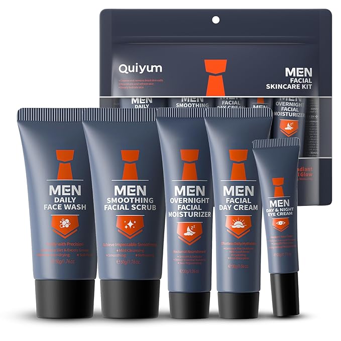 Mens Gifts for Christmas, Mens Skin Care Set, Mens Facial Care Kit, Anti-Aging Skin Care Routine for Men: Face Wash, Scrub, Men's Evening Moisturizer & Day Cream, Eye Cream Beauty Gifts for Him 5-Pack