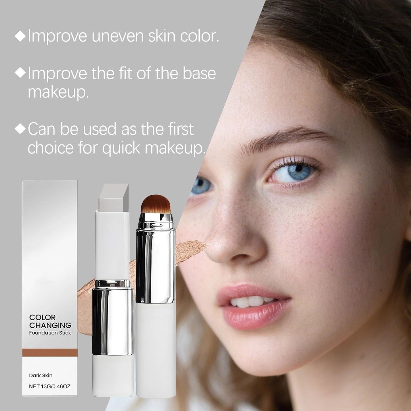 Color Changing Cover Cream Stick: Color-Changing Foundation Stick Full to Medium Coverage with Detachable Brush - Moisturizing Makeup (Ivory)