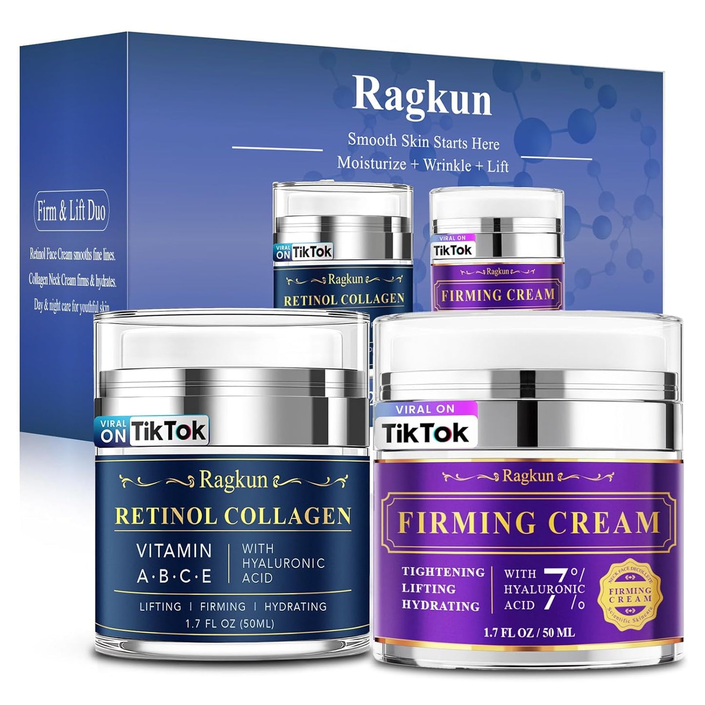 Retinol Cream for Face, Collagen Neck Creams for Tightening and Firming, Anti Aging Day & Night Facial Moisturizer for Women & Men, Instant Face Lift Wrinkle Cream 1.7 fl. oz with Neck Creams