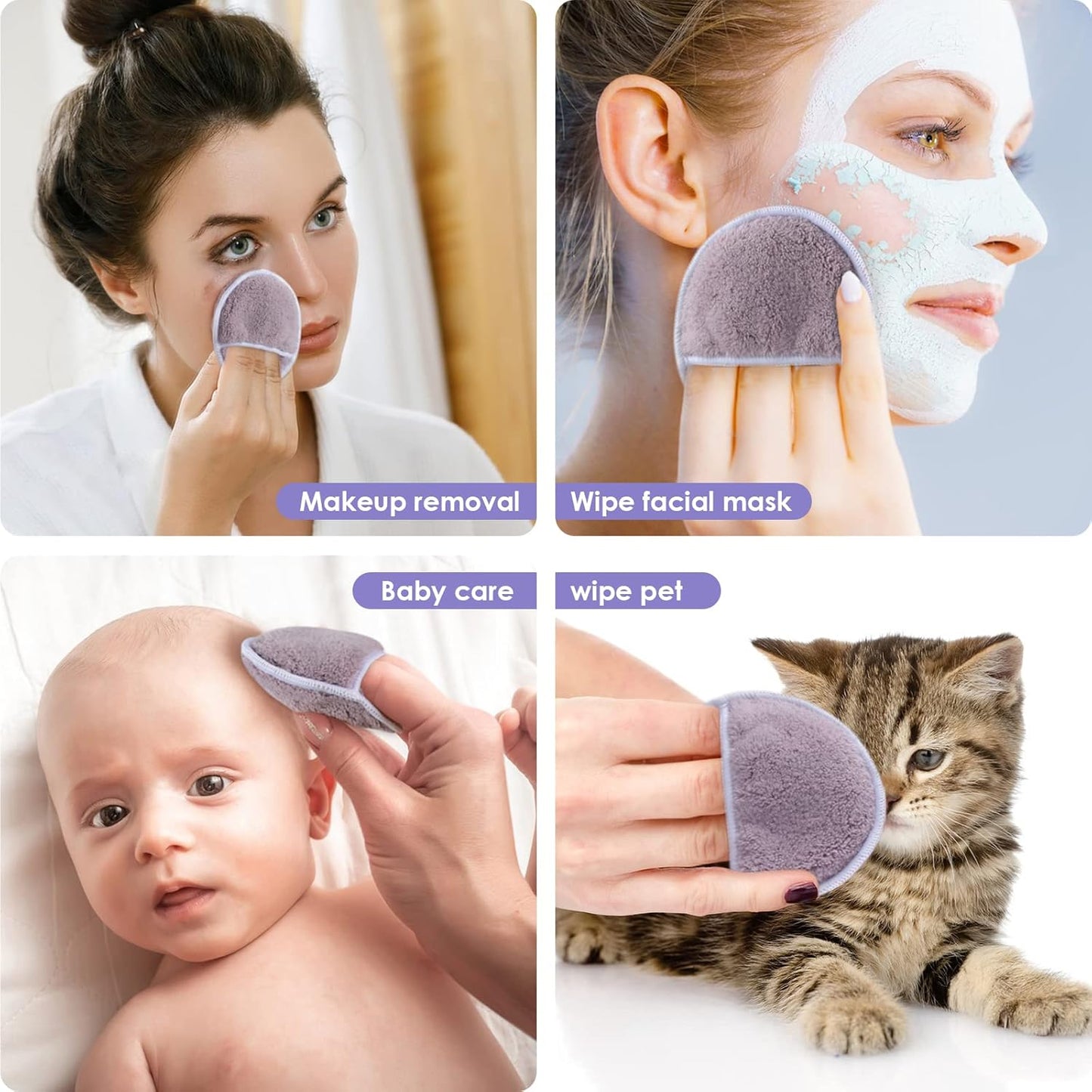 SUNLAND Reusable Makeup Remover Pads for Face,Eye,Lips 16 Pack Microfiber Face Cleansing Gloves Washable with Laundry Bag and Travel Bag Rounds Toner Pads (Round 3.15inchx16, dpurple)