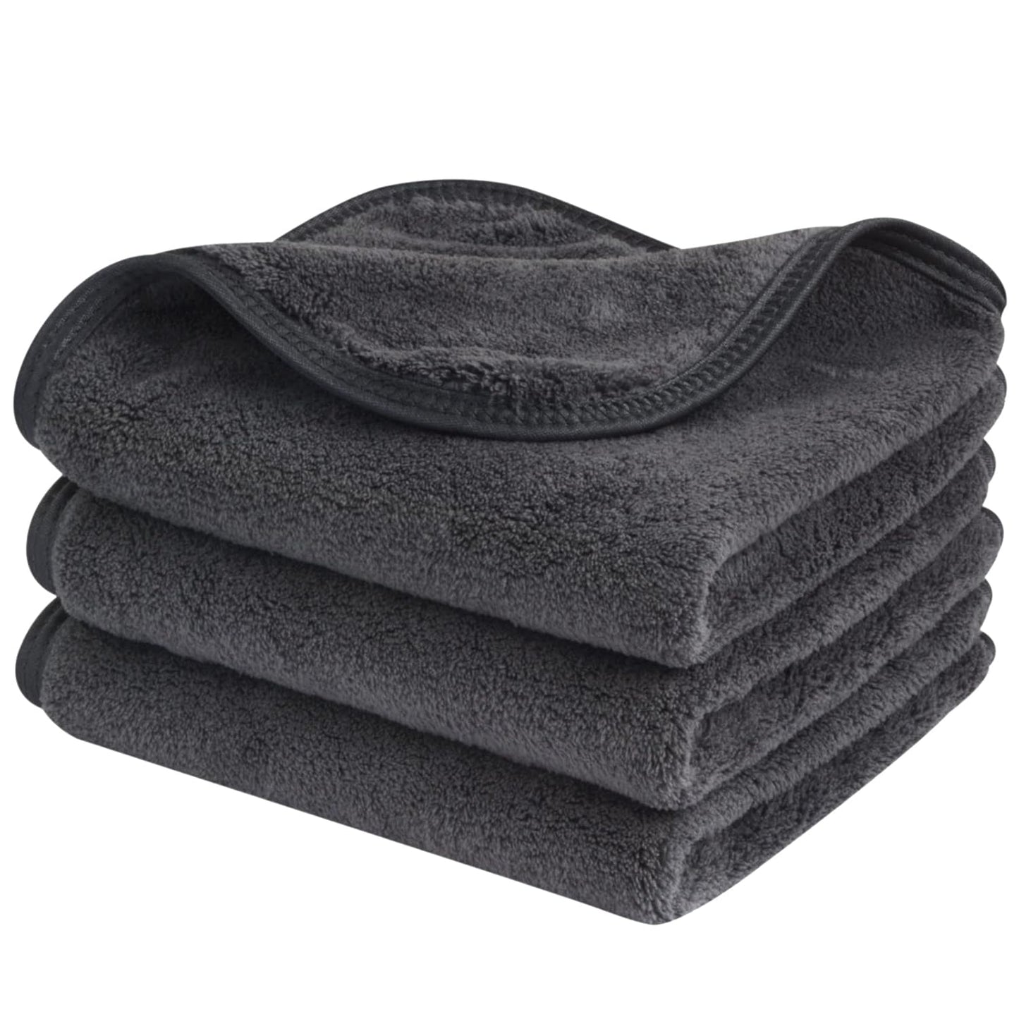 SINLAND Microfiber Face Cloths Reusable Makeup Remover Washcloths Super Soft and Absorbent Fingertip Face Towels for Sensitive Skin Women 12 x 12 Inch 3 Pack Grey