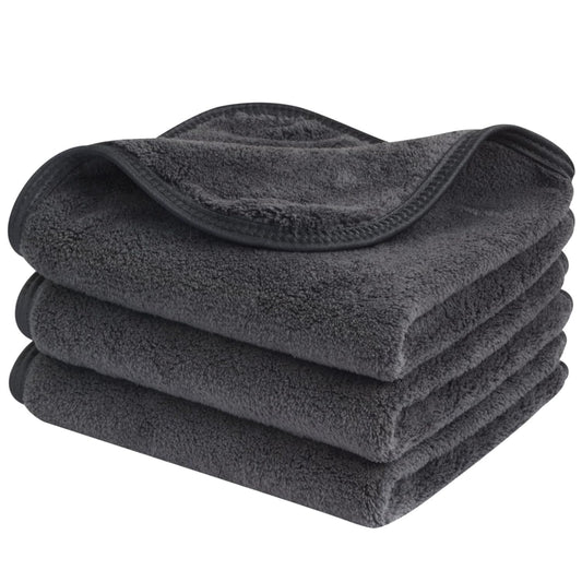 SINLAND Microfiber Face Cloths Reusable Makeup Remover Washcloths Super Soft and Absorbent Fingertip Face Towels for Sensitive Skin Women 12 x 12 Inch 3 Pack Grey