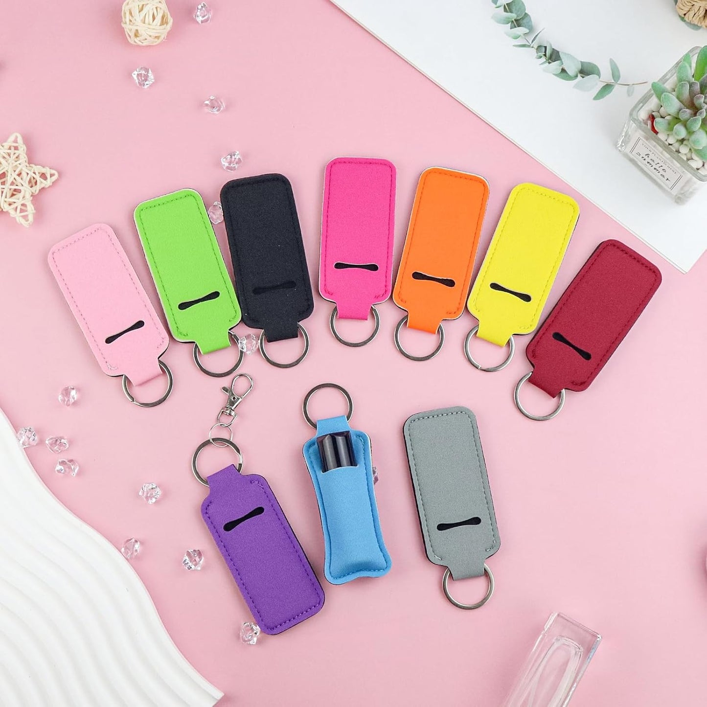 Krijues 10/20/40 Pcs Chapstick Holder Key Chain Lipstick Holder with Keychains (10 Colors)