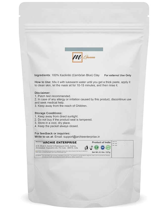 Cambrian/Serbian Blue Clay 0.5lbs / 227g for Facial Masks, Creams, Body Wraps, Scrubs and Soap Making