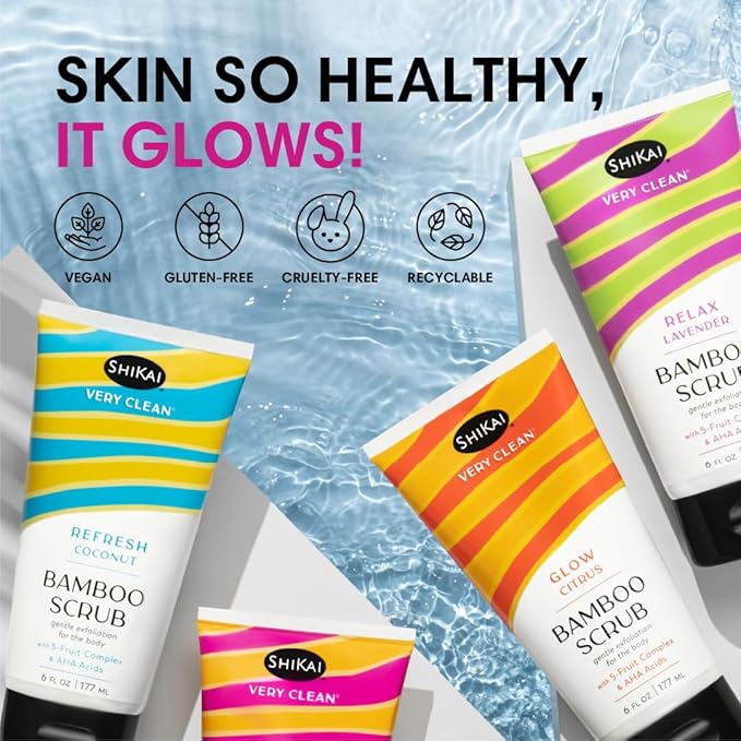 ShiKai Very Clean Bamboo Body Scrub (Detox Vanilla Latte, 6 oz) | Gentle Hydrating & Exfoliating Skin Cleanser | With 5 Fruit Complex & AHA Acids