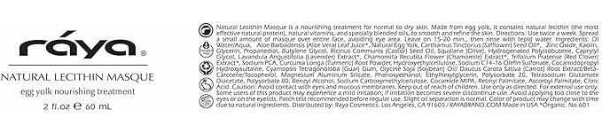 Raya Natural Lecithin Masque (601) | Nourishing Facial Treatment Mask for Dry and Combination Skin | Calms Inflammation and Minimizes Pores