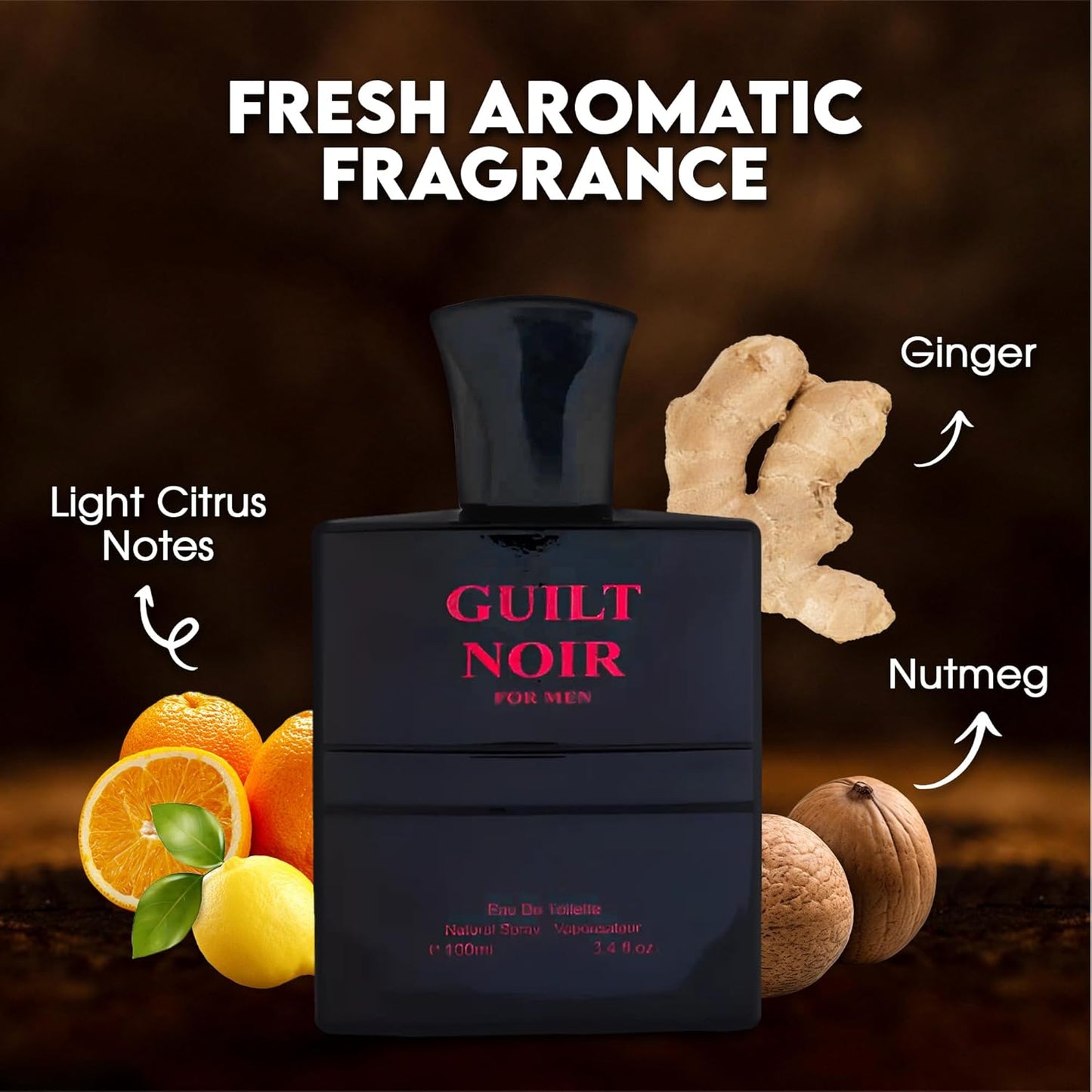 Guilt Noir Black For Men Sensual Woody Fragrance for Men | Long Lasting Cologne Aromatic Scent, Eau de Parfum Natural Spray - Great Holiday Gift, 3.4 Fl Oz/100 Ml