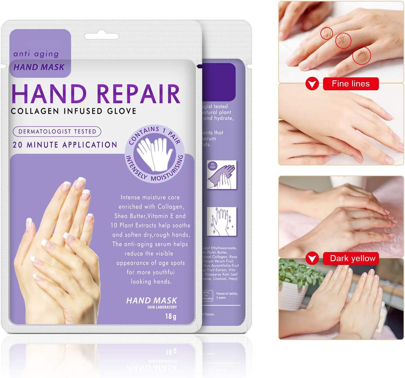 Hand Mask Moisturizing Glove 5 pack, Hydrating Masks Repair Dry Cracked Hands, Remove Dead/Rough Skin (Lavender)