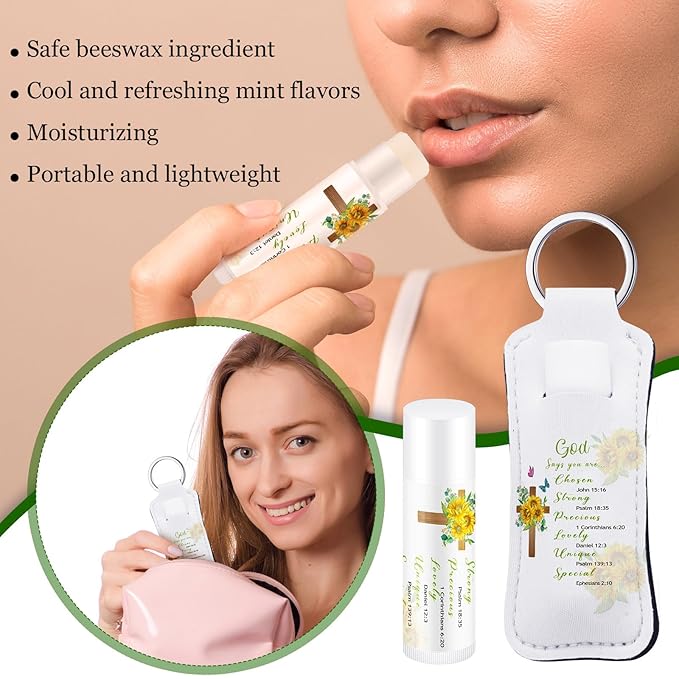 18 Sets Christian Gifts for Mom Bulk Women Church Gifts Scripture Bible Verse Lip Balms Lipstick Holder Keychains Faith Religious Inspirational Party Favors for Teacher Mother(Bible)