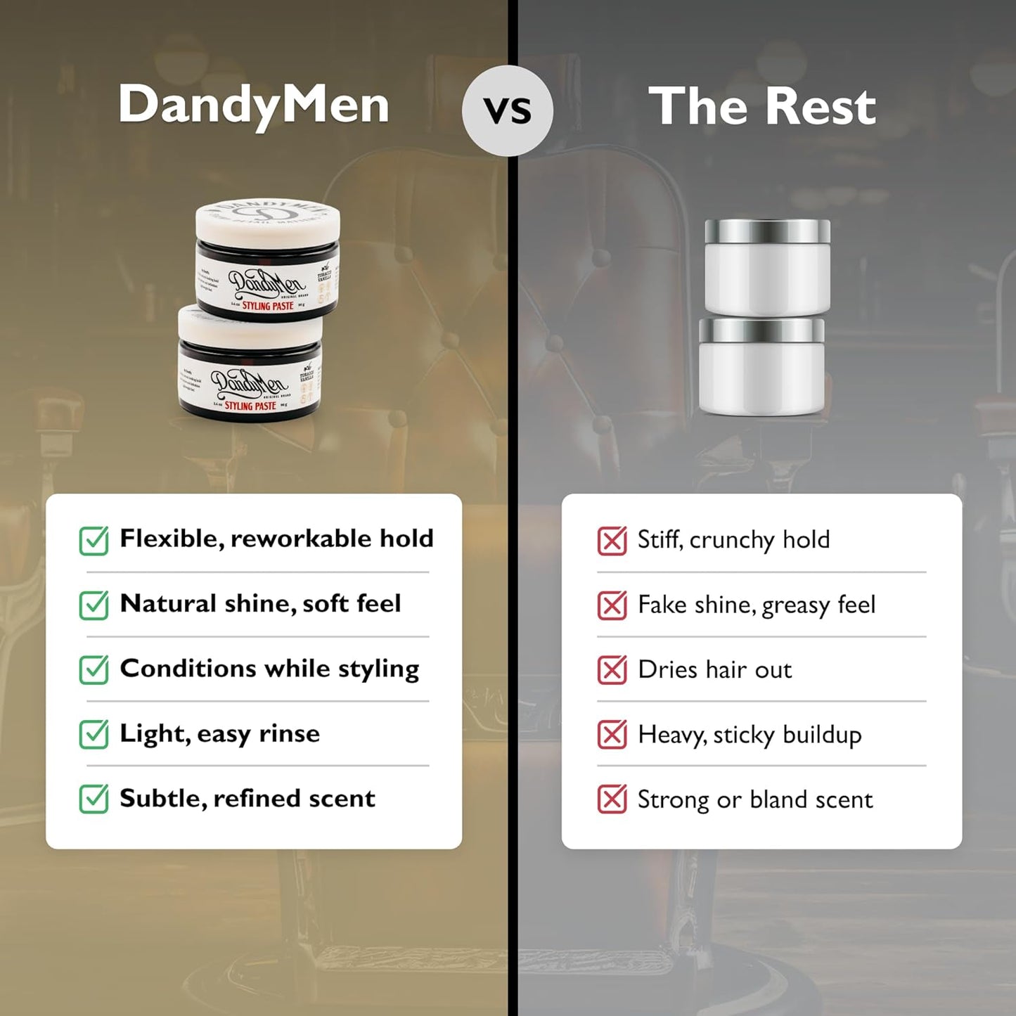 Styling Paste – Medium Hold with Flexible Control and Natural Shine – Enriched with Beeswax & Pro-Vitamin B5 – 3.4 oz (2-pack, Tobacco Vanilla)