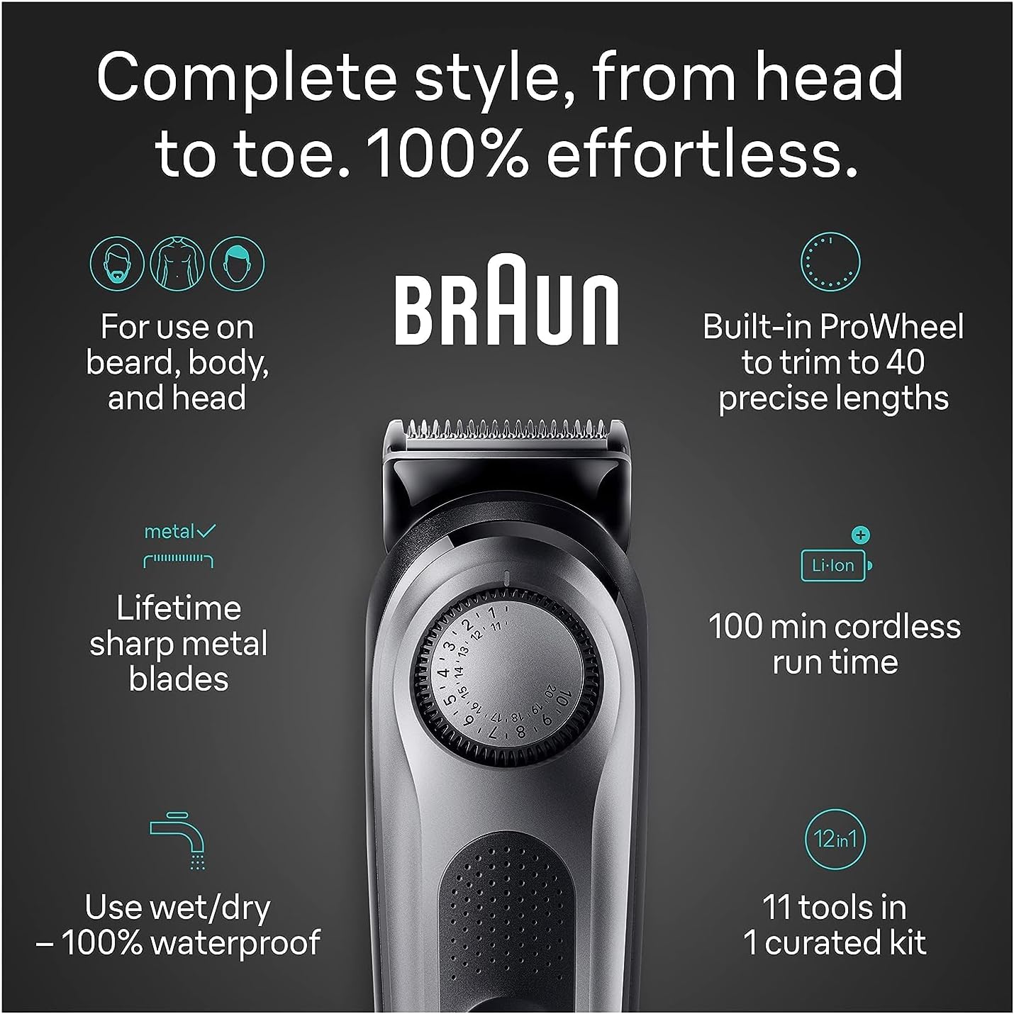 Braun All-in-One Men's Shaving Kit Series 7 7420, 11-in-1 Beard, Face, Nose, Ear Trimmer, Hair Clippers, Body Groomer and Manscaping