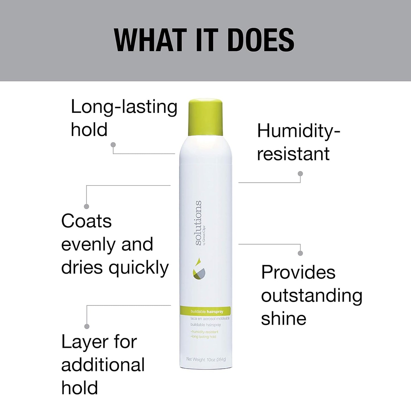 GREAT CLIPS Solutions Buildable Hairspray, 10oz | Protects Against Humidity | Provides Long-Lasting Hold & Shine | For All Hair Types