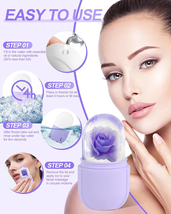 Ice Face Roller, for & Eye, Beauty Facial Rollers Holder Mold Puffiness Relief Massage Skin Care Tools Brighten Lubricate Shrink Pores Remove Fine Lines, PurpleWhite