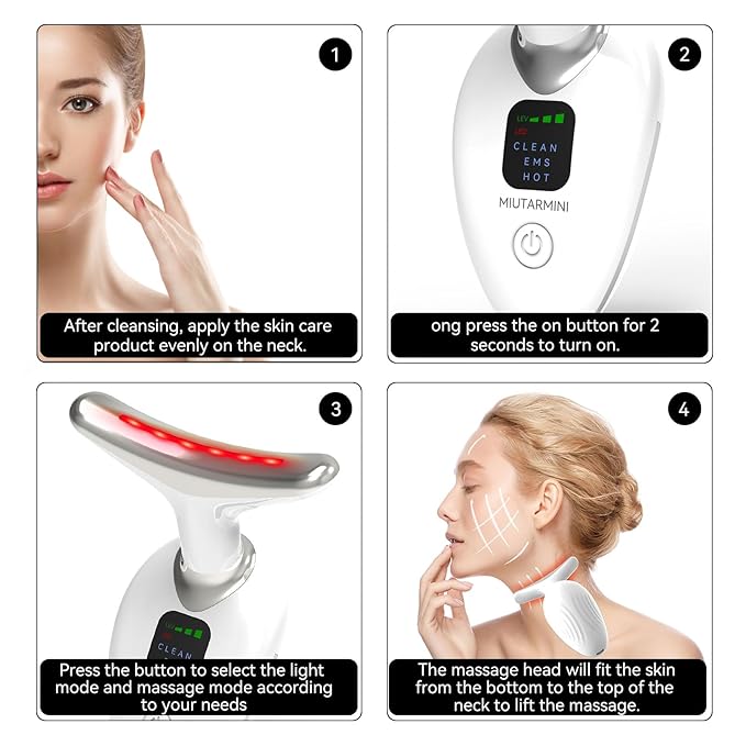 Facial Massager for Face and Neck, Red-Light-Therapy-for-Face and Neck, Face culpting Wand with 7 Color, at-Home Face Tool for Skin Care, Christmas Gifts for Women