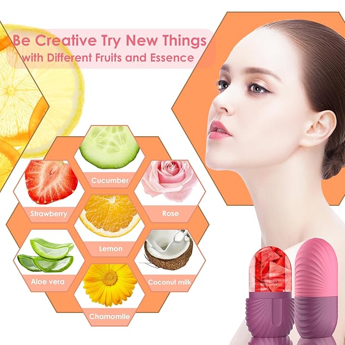 Ice Face Roller, Silicone Facial Ice Roller, Reusable Skin Care Massager Tools for Relieve Puffiness, Tighten Skin, Shrink Pores Shell Rose Red