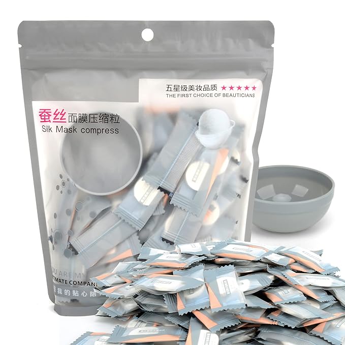 100PCS Compressed Facial Mask Disposable DIY Cosmetic Compressed Facial Mask Sheet Mask Paper Skin Care Wrapped Masks with Mask Bowl