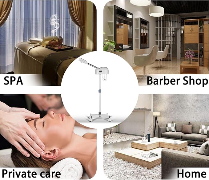 Stand Ozone Professional Facial Steamer with Digital Display, Adjustable Height & Rolling Base, Timer Function, 360° Rotatable Nozzle, Hot Mist Function, Use for Home, Salon SPA (White)