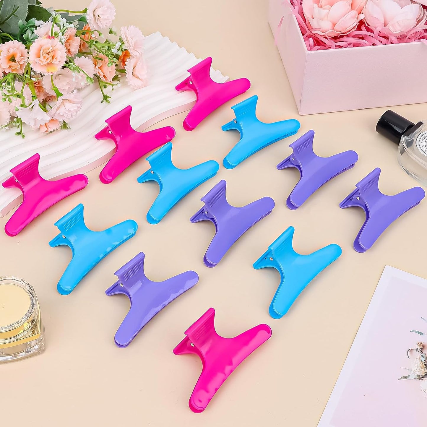 Hair Clips for Styling Sectioning 12 Pack Hot Pink Purple Blue Butterfly Clamps Hair Claw Clips Pro Salon Hair Clips for Styling, Sectioning, Cutting and Coloring