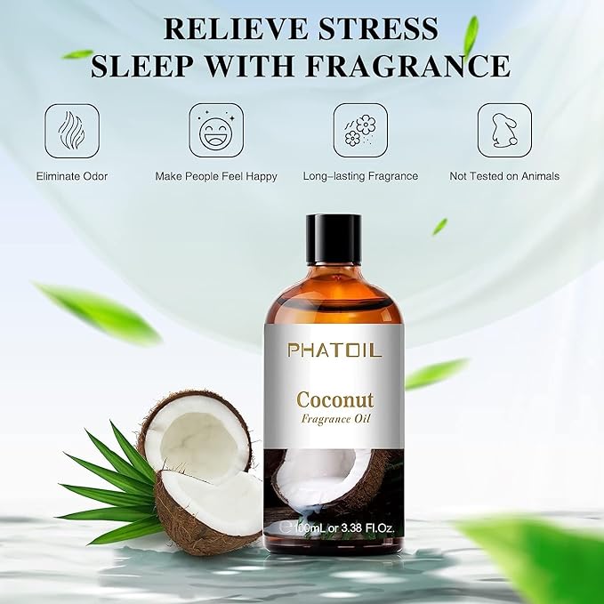 3.38FL.OZ Coconut Fragrance Oils for Aromatherapy, Essential Oils for Diffusers for Home, Perfect for Diffuser, Yoga, Skin Care, DIY Candle and Soap Making - 100ml