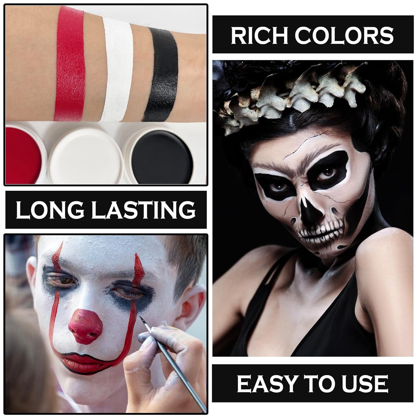 Black Face & Body Paint Palette - Oil Based Professional Makeup for Halloween, Clown, Stage, Zombie & Vampire