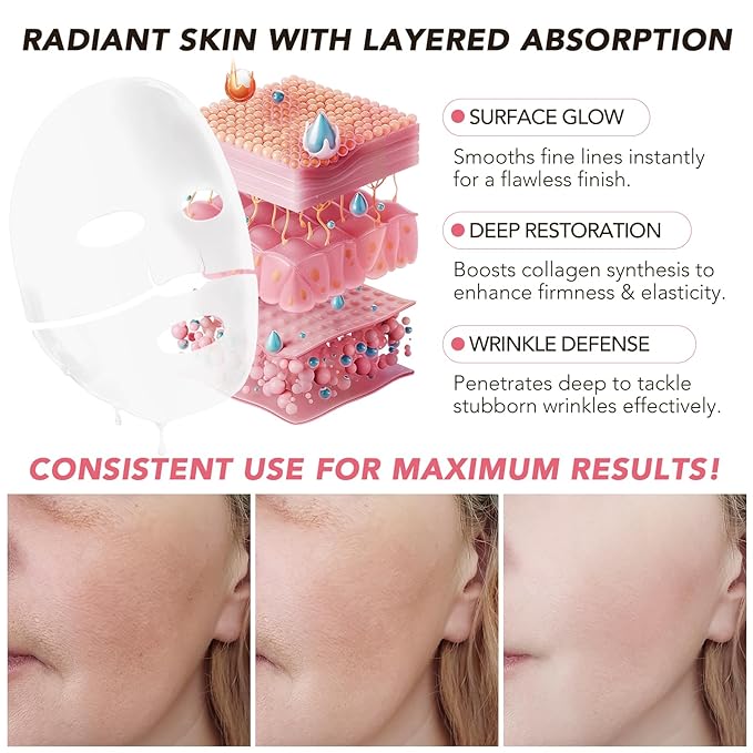 Collagen Face Mask, Hydrating Overnight Hydrogel Mask, Elasticity Improvement, Firming, Moisturizing-8 Pack