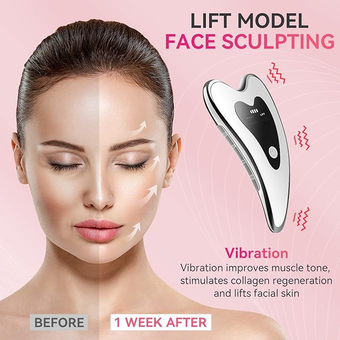 Electric Gua Sha Facial Tools - Face Sculpting Tool/Lift Device - Heated & Vibration & Red Light Massager, Anti-Aging & Wrinkles, Puffiness, Double Chin, Tension Relief