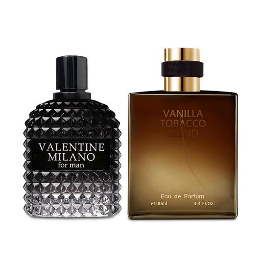Valentine Milano/Vanilla Tobacco 2PCS Eau De Toilette for Men-Fresh, Romantic Scent Perfume for Men 3.4 Fl Oz Each Mens Cologne For All Skin Daily Used