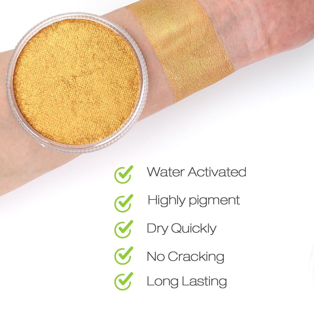 Bowitzki 30g Professional Face Paint Body Paint Water Based Face painting Makeup Safe for Kids and Adults Split Cake Single Color (Metallic Golden)