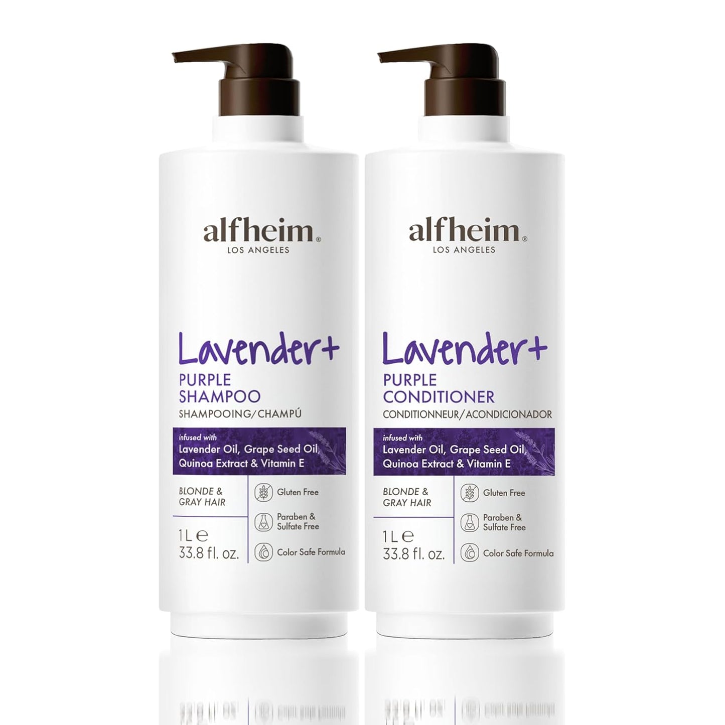 ALFHEIM Lavender+ Purple Shampoo & Conditioner Set for Blonde, Silver & Color-Treated Hair – Hydrates & Restores Cool Radiance – with Quinoa Extract & Vitamin E – Sulfate Free – 33.8 oz / 1000 ml × 2